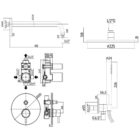 Душевой комплект Paffoni Light KITLIG015HG золото медовое