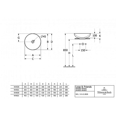 Раковина Villeroy & Boch Loop & Friends 4A460001 42 белый