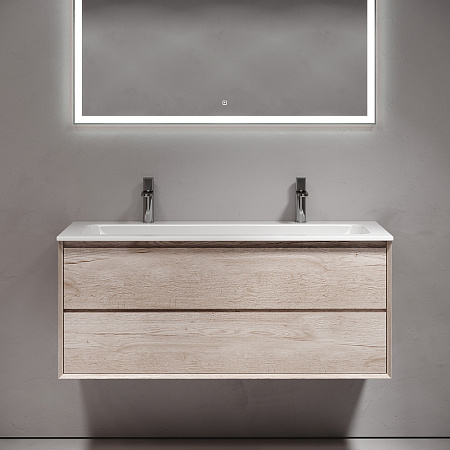 Тумба с раковиной Sancos Marmi 2.0 120 MR2.0120EG два смесителя, дуб галифакс натуральный/белый