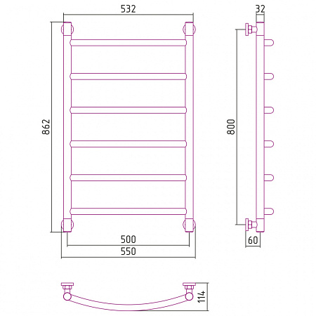 Полотенцесушитель водяной Сунержа Галант + 800х500 хром