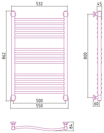 Полотенцесушитель водяной Сунержа Флюид+ 31-0222-8050 800x500 черный матовый
