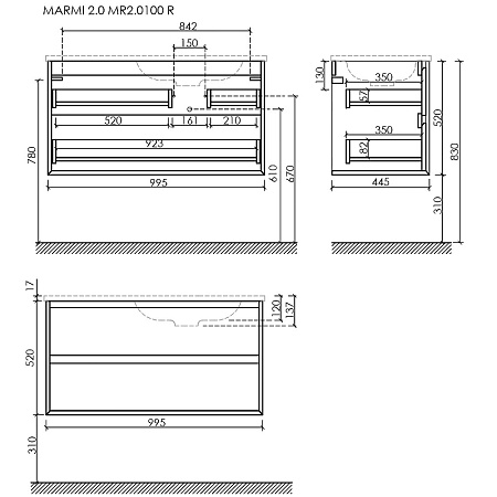 Мебель для ванной Sancos Marmi 2.0 MR2.0100RECH 100 R дуб чарльстон/белый