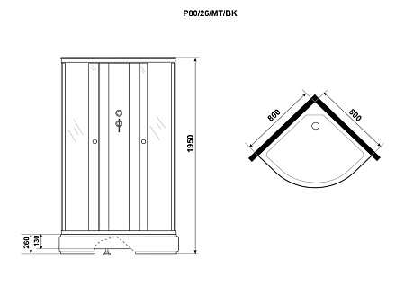 Душевая кабина Niagara Promo P80/26/MT/BK 80x80x195 L/R стекло матовое/профиль белый