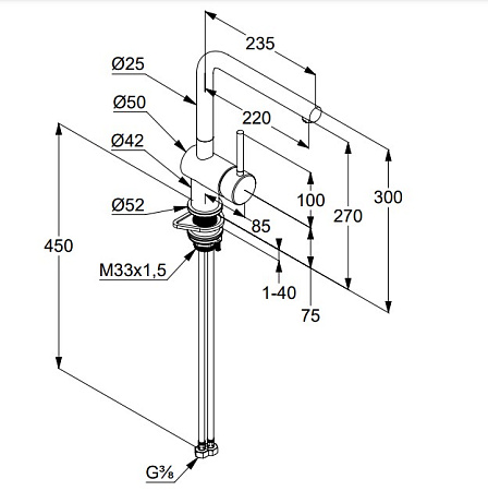 Смеситель Kludi L Steel 45803F877 для кухонной мойки, нержавеющая сталь