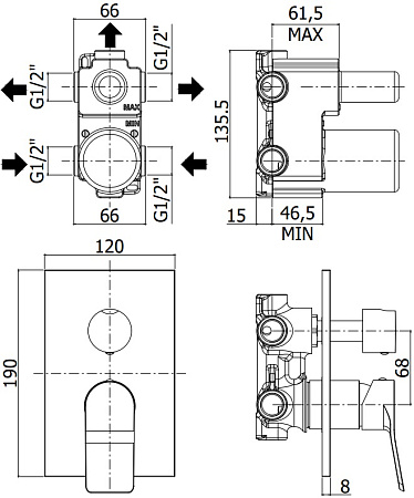 Смеситель Paffoni Tilt TI019ST/M для душа, сталь