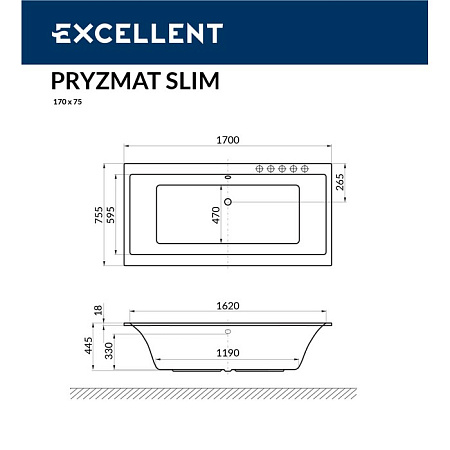 Акриловая ванна Excellent Pryzmat WAEX.PRY17WHS 170x75 белый