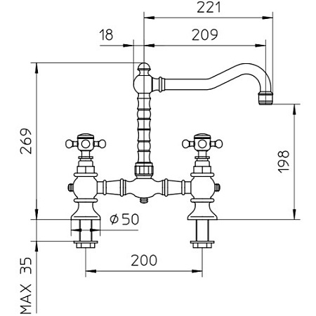 Смеситель Palazzani Adams 52351010 для раковины на 2 отверстия, хром