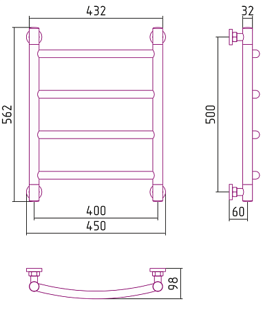 Полотенцесушитель водяной Сунержа Галант + 500х400 хром
