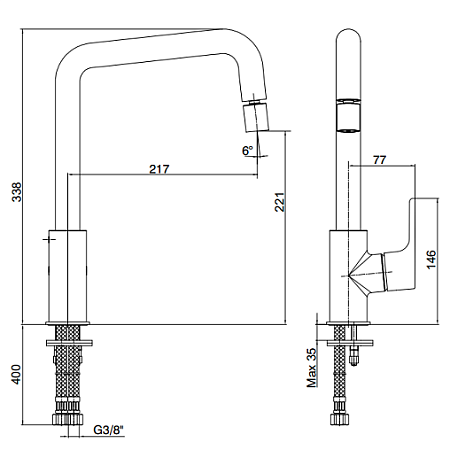 Смеситель E.C.A. Luna 102118044EX для кухонной мойки